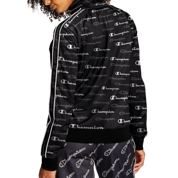 Champion Track Jacket with Allover Logo Print Size Small Black and white - Picture 3 of 12
